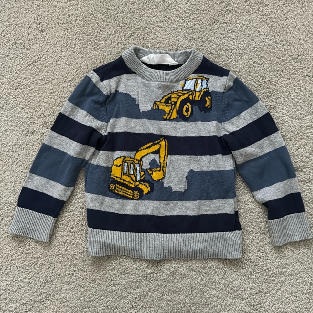 H&M Kids Boys Striped Sweater with Diggers in Sz 2T